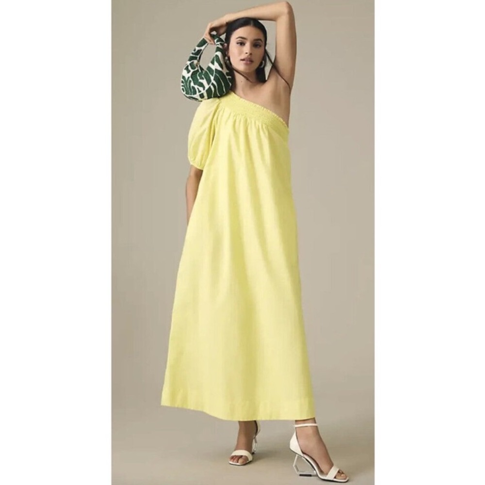 Anthropologie One-Shoulder Midi Dress in Lemon Yellow